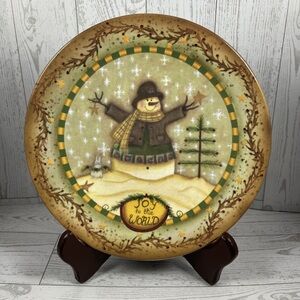 Christmas Decorative Snowman Plate Rustic Holiday Joy To The World Festive